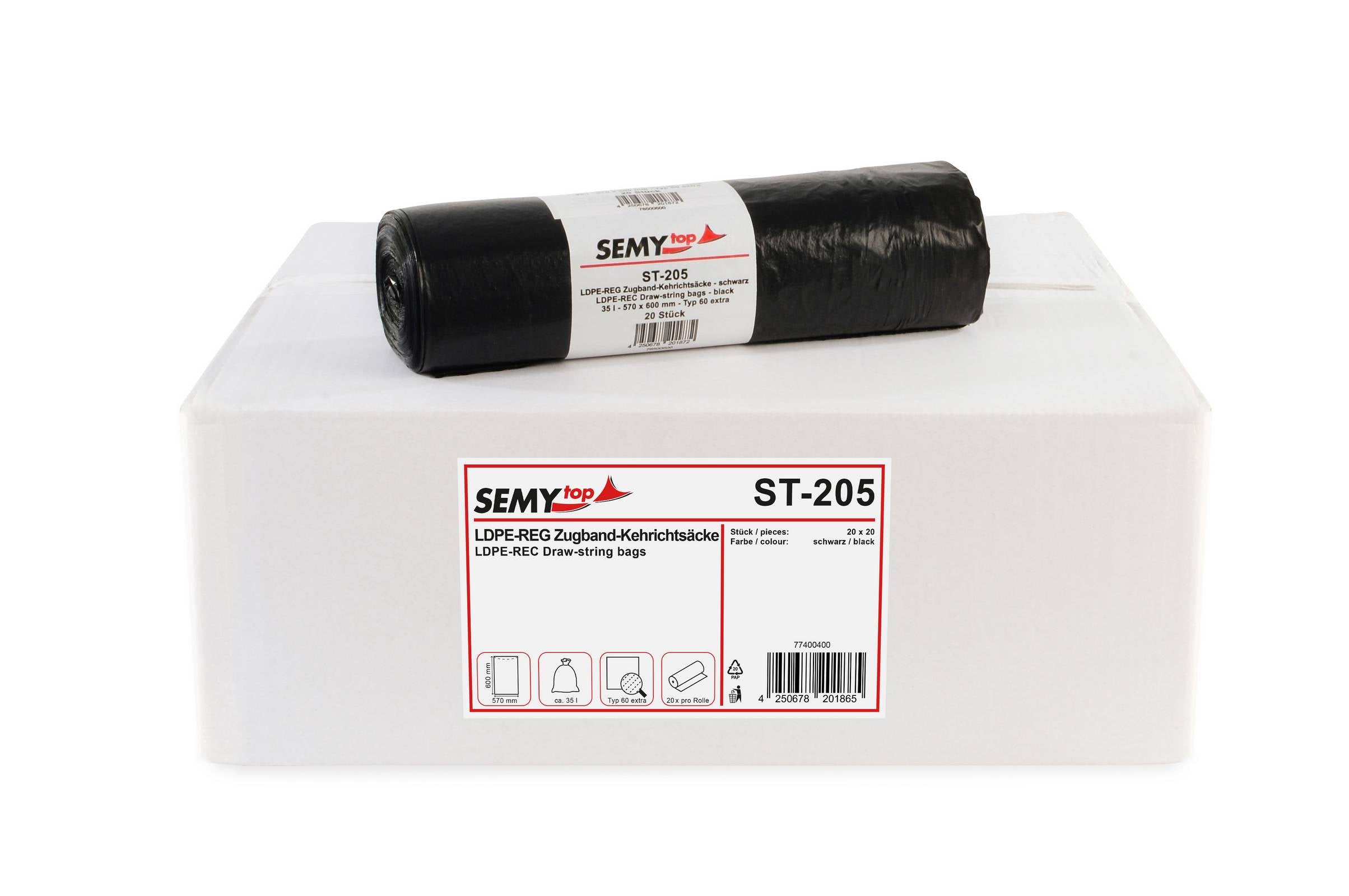 LDPE-Reg. Zugband-Kehrichtsäcke, schwarz, 35 l