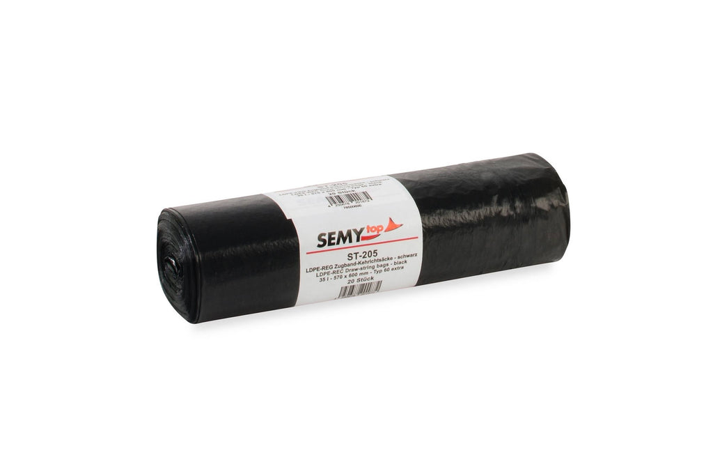 LDPE-Reg. Zugband-Kehrichtsäcke, schwarz, 35 l