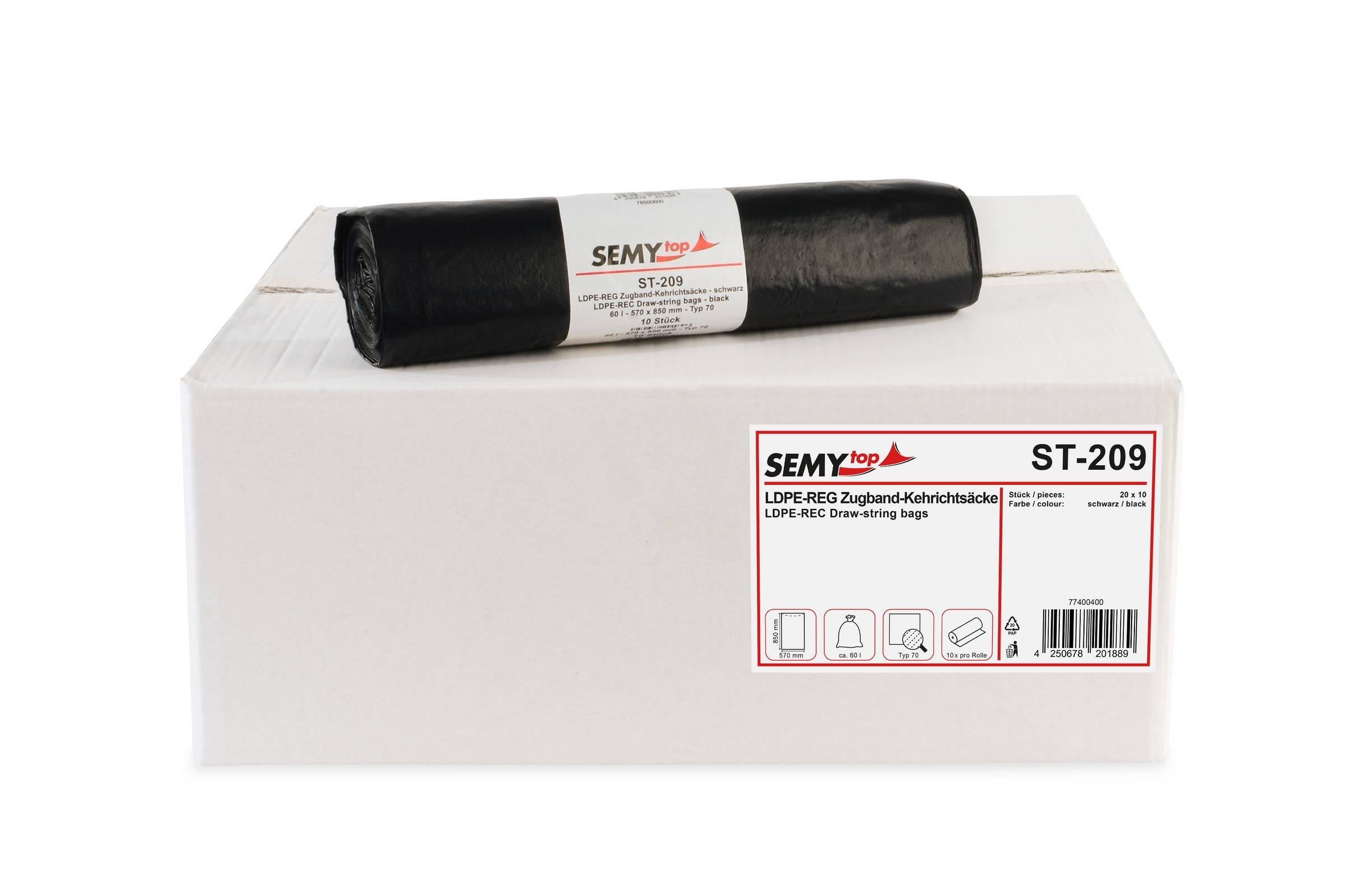 LDPE-Reg. Zugband-Kehrichtsäcke, schwarz, 60 l