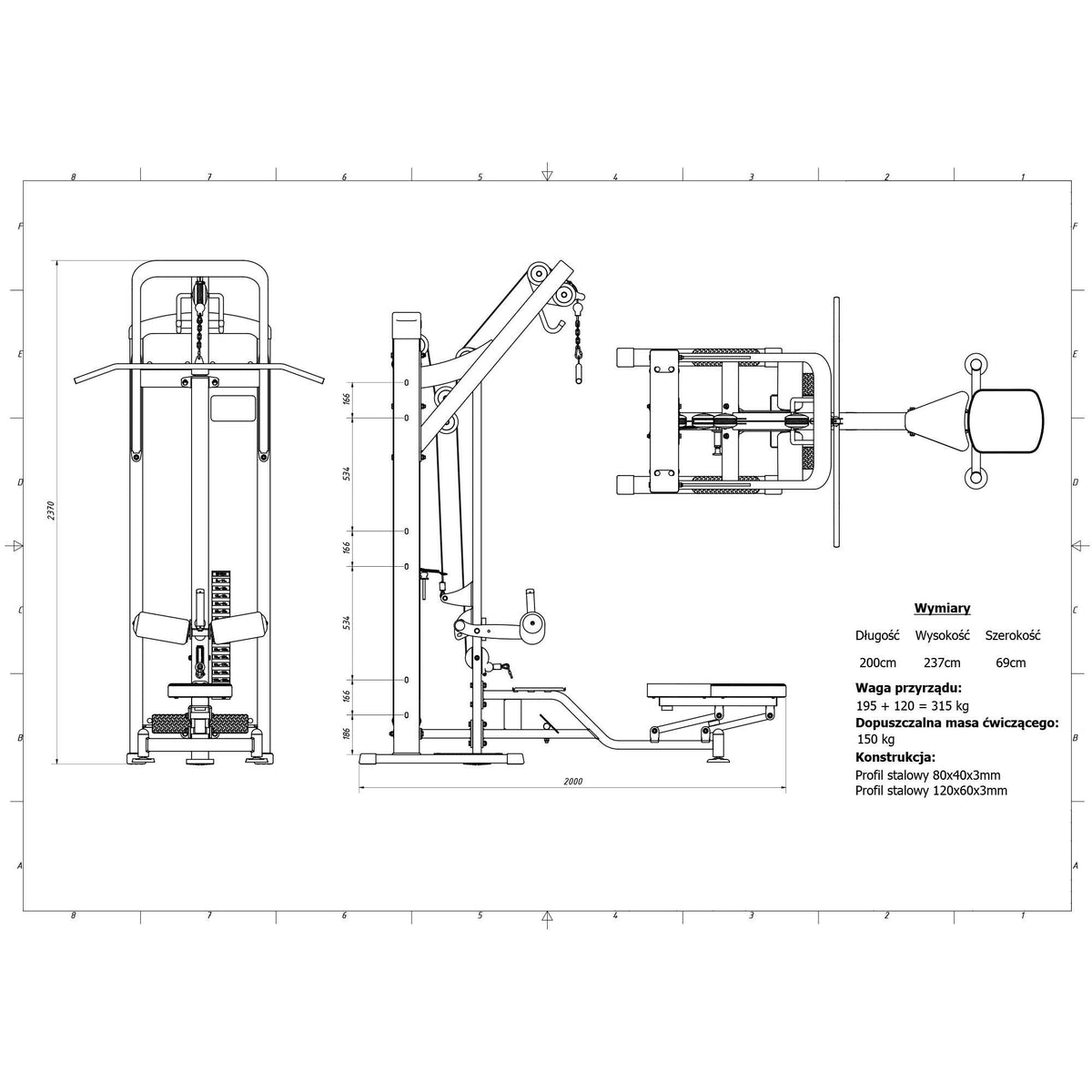 Latzug- und Ruder-Kombimaschine mit verstellbaren Plattformen MP-U211 - Marbo Sport – Ansicht 6