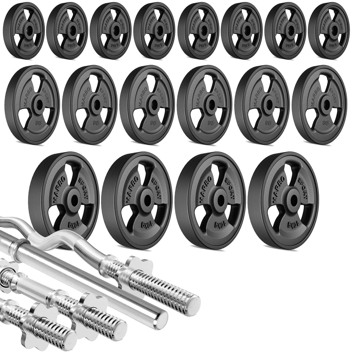 Krafttrainings-Set: Langhantel, SZ-Curlstange & Hantelscheiben 113kg - Marbo Sport – Ansicht 2