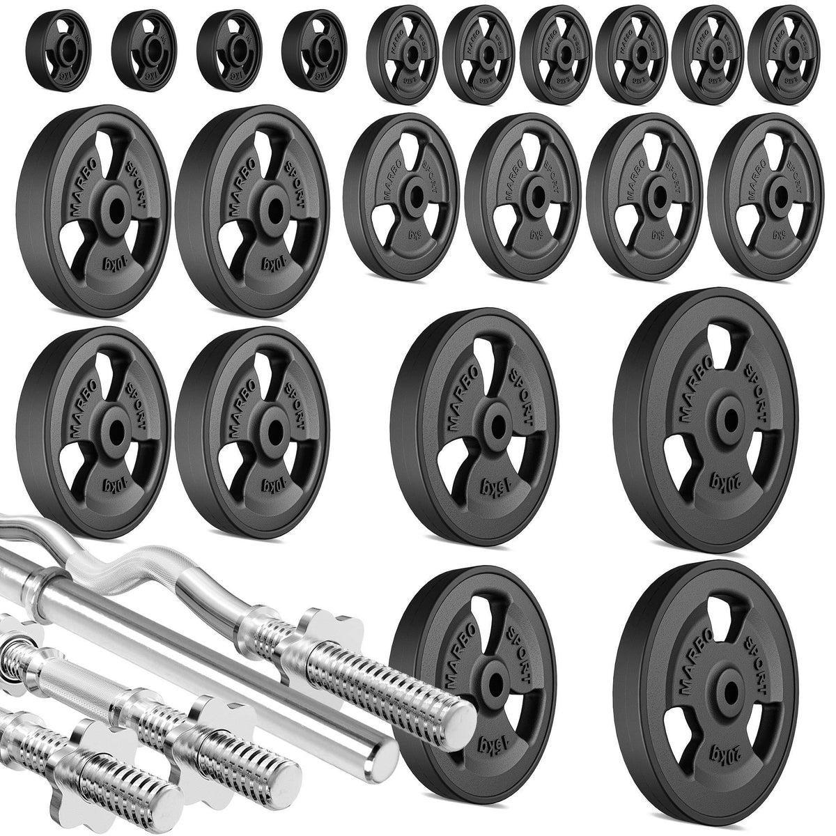 Krafttrainings-Set: Langhantel, SZ-Curlstange & Hantelscheiben 172kg - Marbo Sport – Ansicht 2
