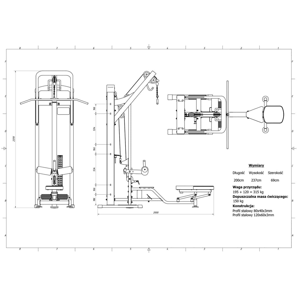 Latzug mit Ruderstation 150kg (schwarz) MP-U211 - Marbo Sport – Ansicht 6