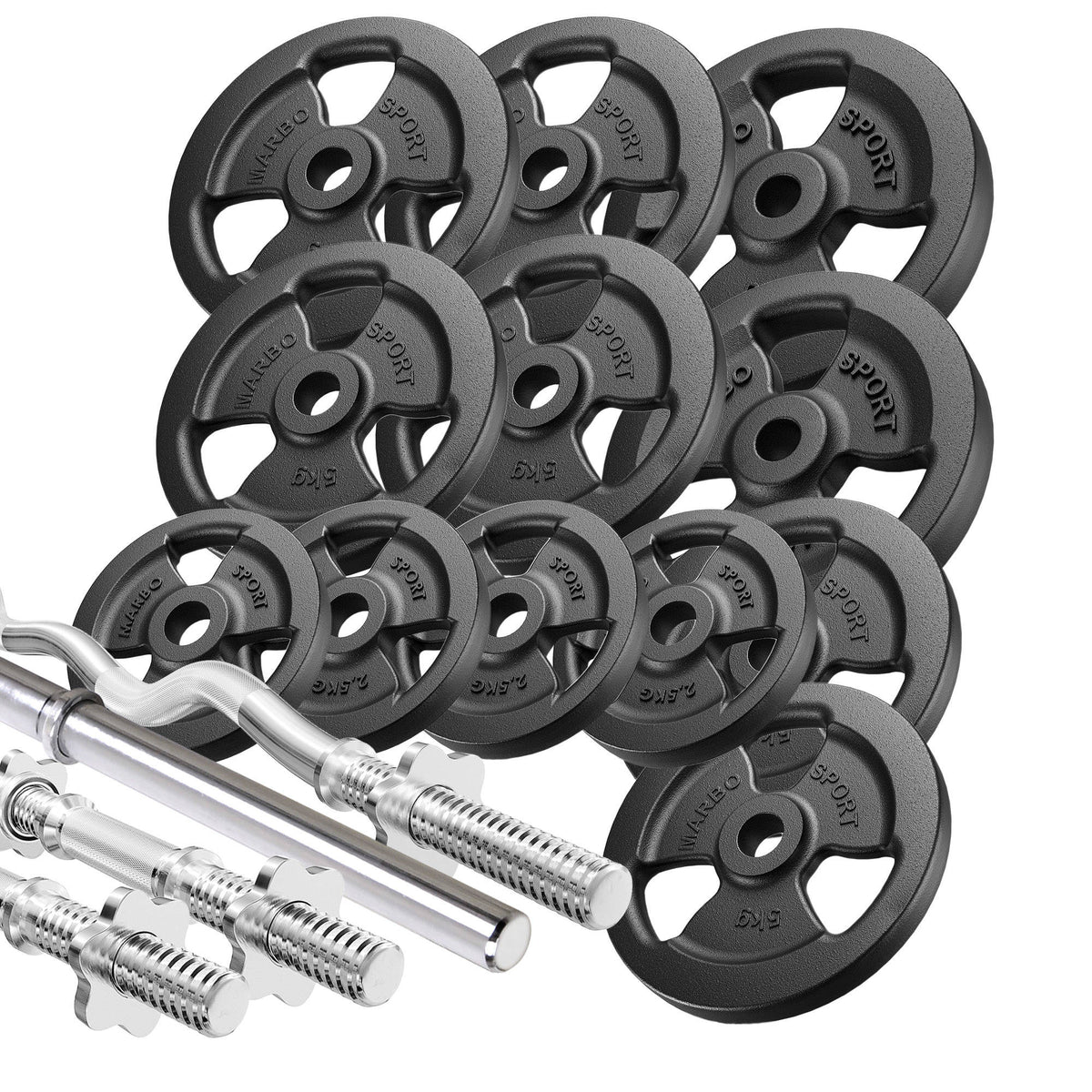 Hantelstangenset Langhantel, SZ-Curlstange, Kurzhantelstangen & Gusseisen Hantelscheiben-Set 3-Grip 83 kg - Marbo Sport – Ansicht 1