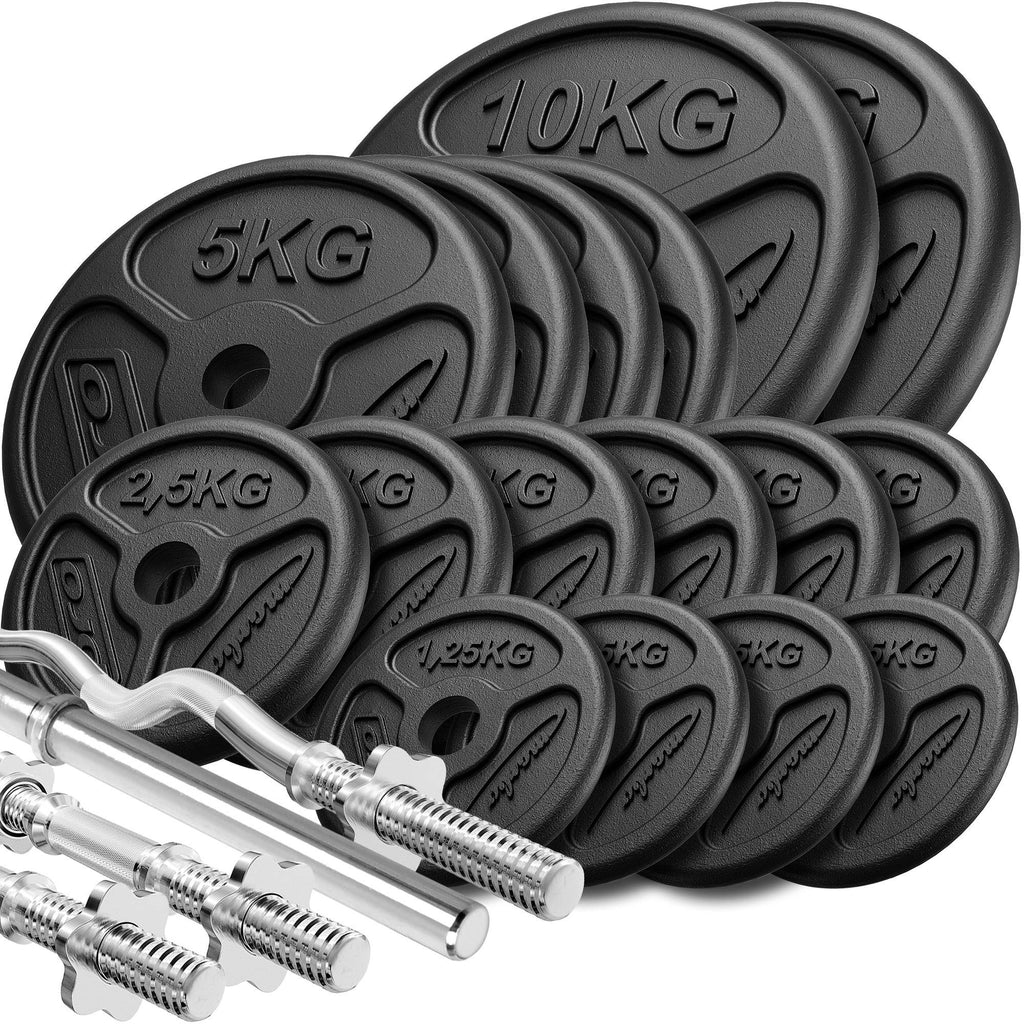 Hantelstangenset Langhantel, SZ-Curlstange, Kurzhantelstangen & Gusseisen Hantelscheiben-Set 83 kg - Marbo Sport – Ansicht 1