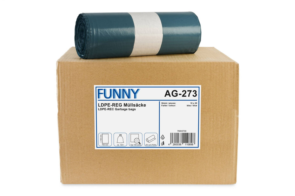 LDPE-Regenerat Müllsäcke, blau, 120 l – Typ 100 extra (AG-273)