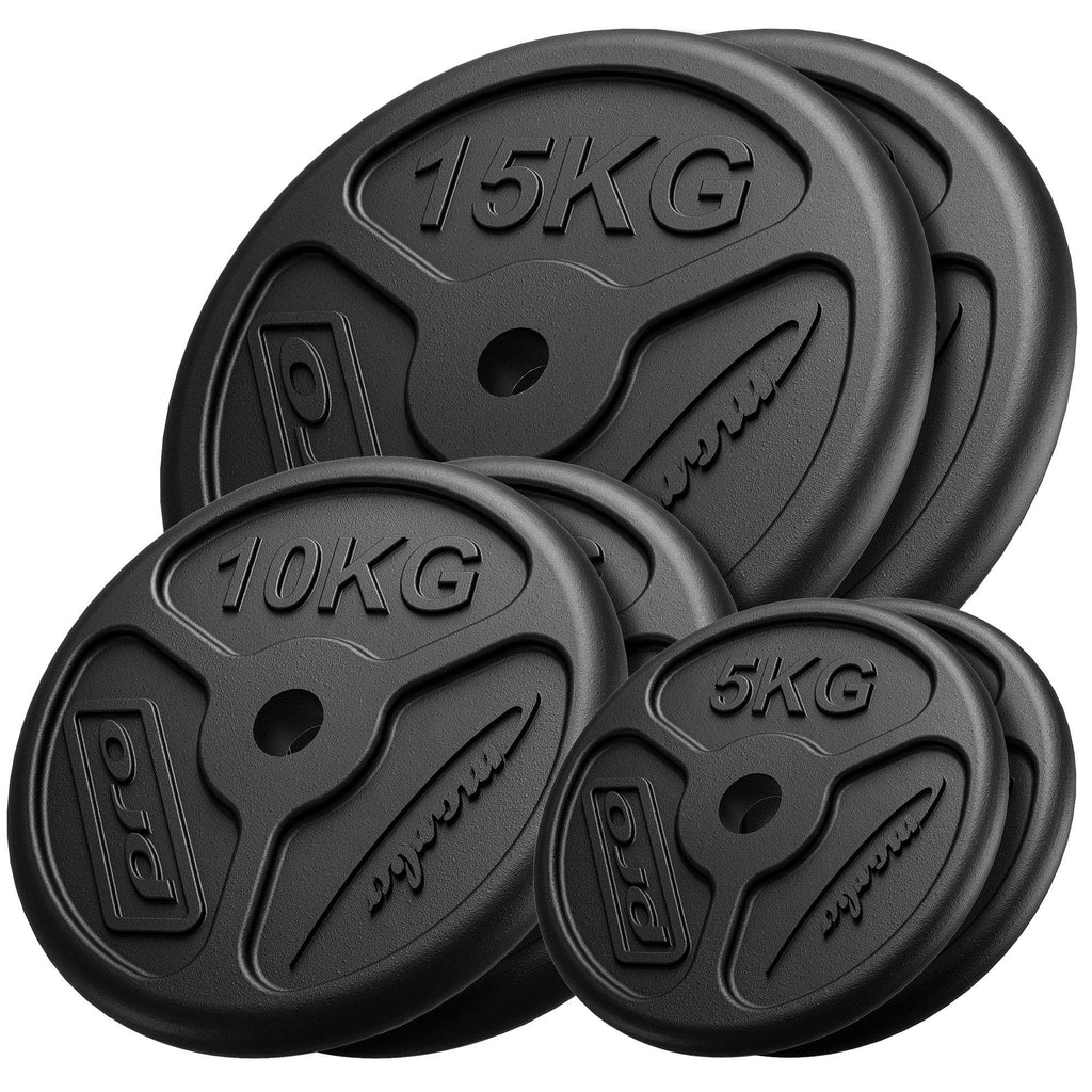 Slim Guss Hantelscheiben-Set Gewichte mit ø30/31 mm Bohrung | Set 60 kg / 2 x 15 kg + 2 x 10 kg + 2 x 5 kg - Marbo Sport – Ansicht 1