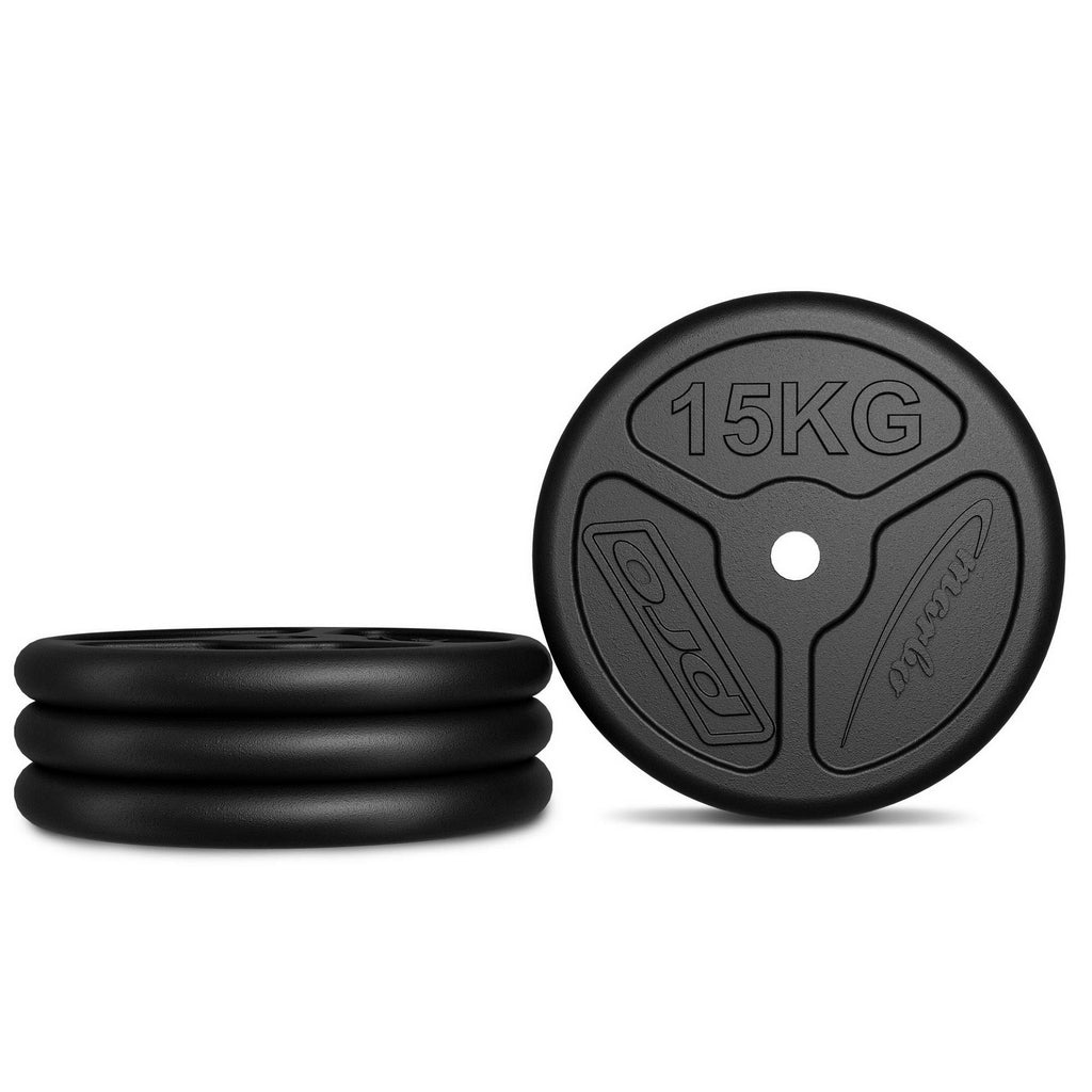 Slim Guss Hantelscheiben-Set Gewichte mit ø30/31 mm Bohrung | Set 60 kg / 2 x 15 kg + 2 x 10 kg + 2 x 5 kg - Marbo Sport – Ansicht 3