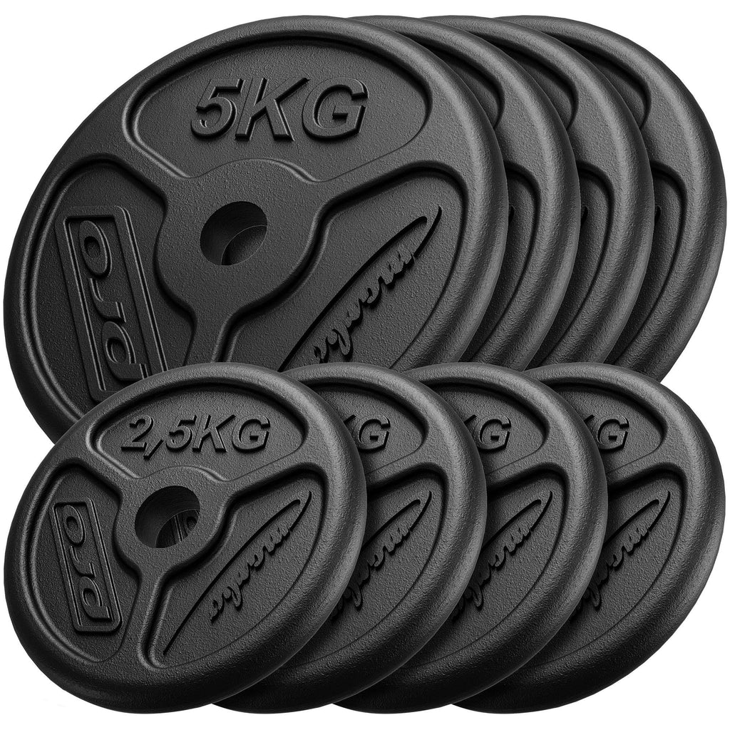 Slim Guss Hantelscheiben-Set Gewichte mit ø30/31 mm Bohrung | Set 30 kg / 4 x 5 kg + 4 x 2,5 kg - Marbo Sport – Ansicht 1
