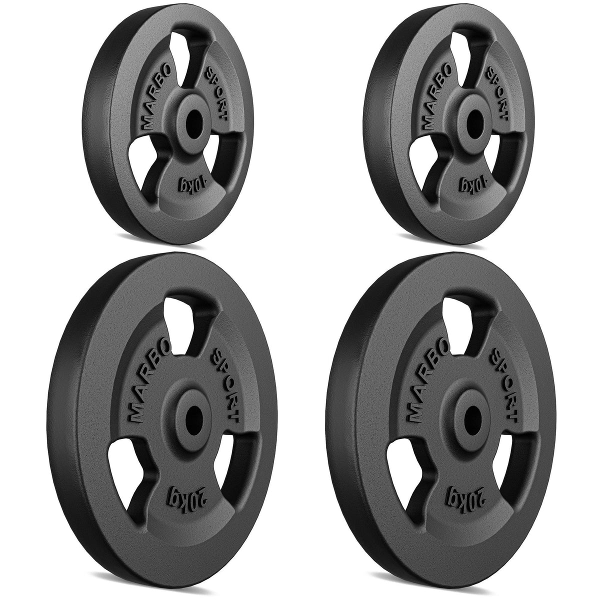 Tri-Grip Guss Hantelscheiben-Set Gewichte mit ø30/31 mm Bohrung | Set 30 kg / 4 x 5 kg + 4 x 2,5 kg - Marbo Sport – Ansicht 2