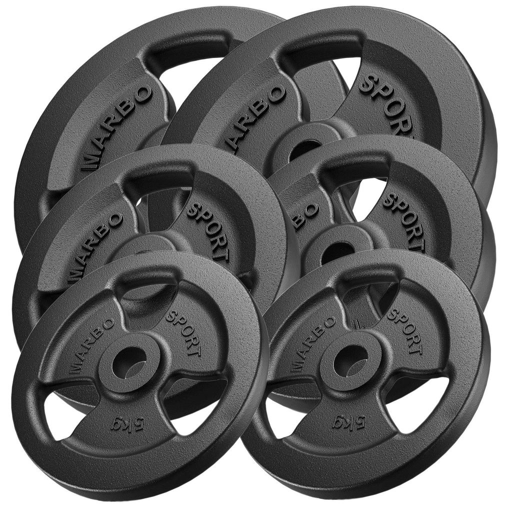 Tri-Grip Guss Hantelscheiben-Set Gewichte mit ø30/31 mm Bohrung | Set 60 kg / 2 x 15 kg + 2 x 10 kg + 2 x 5 kg - Marbo Sport – Ansicht 1