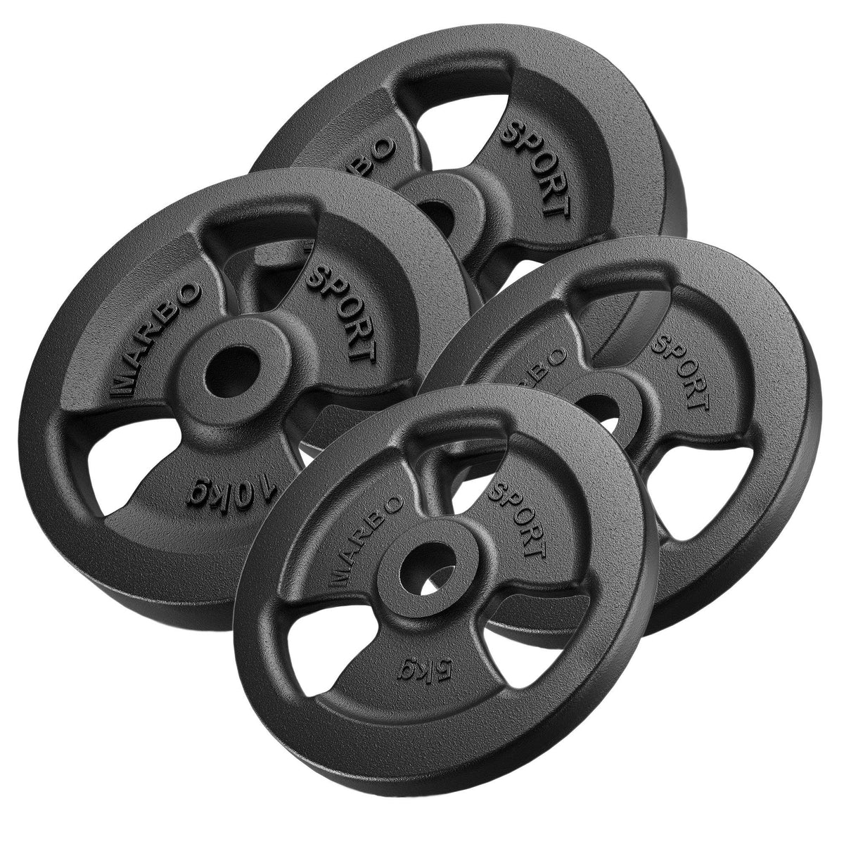 Tri-Grip Guss Hantelscheiben-Set Gewichte mit ø30/31 mm Bohrung | Set 30 kg / 2 x 10 kg + 2 x 5 kg - Marbo Sport – Ansicht 1