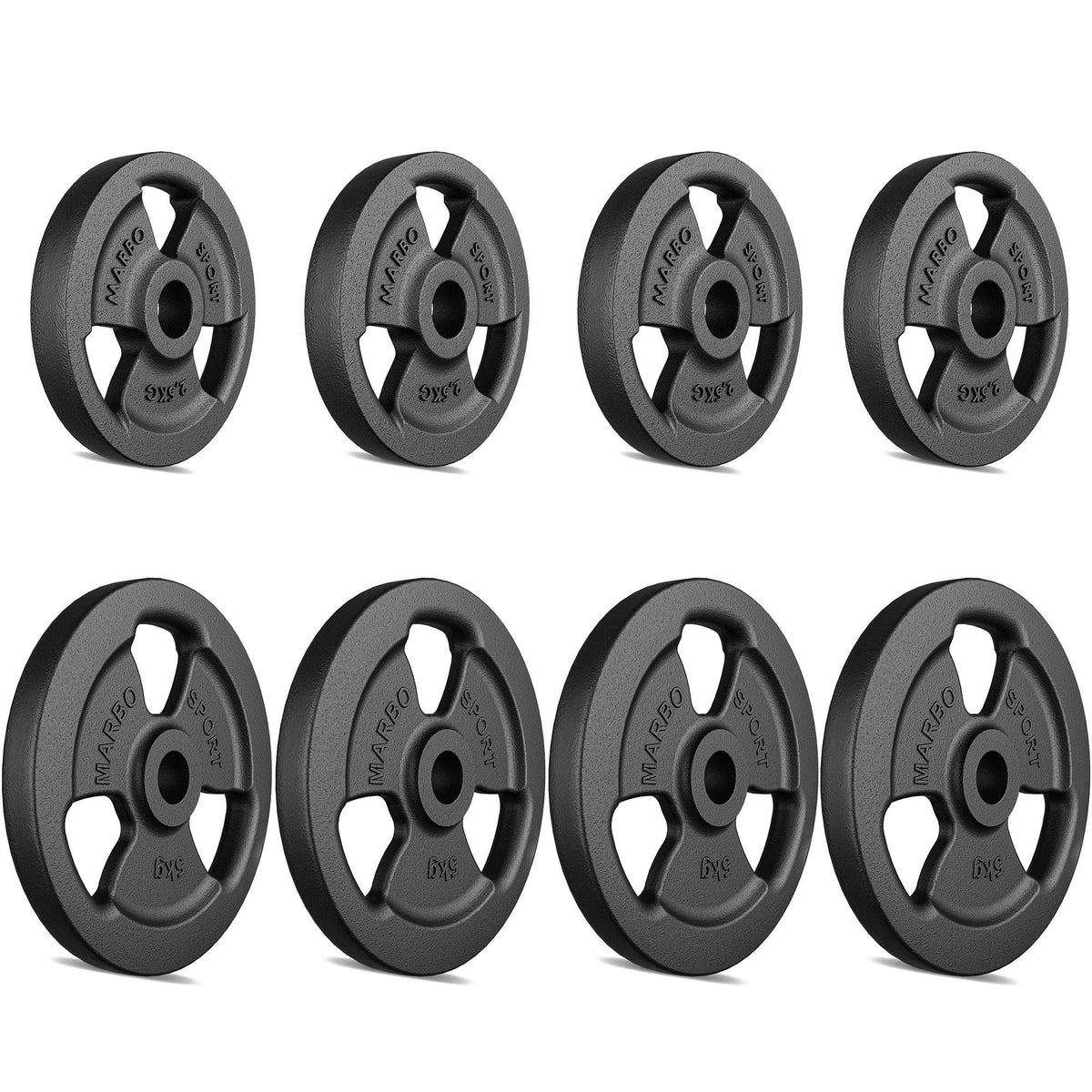 Tri-Grip Guss Hantelscheiben-Set Gewichte mit ø30/31 mm Bohrung | Set 30 kg / 4 x 5 kg + 4 x 2,5 kg - Marbo Sport – Ansicht 2