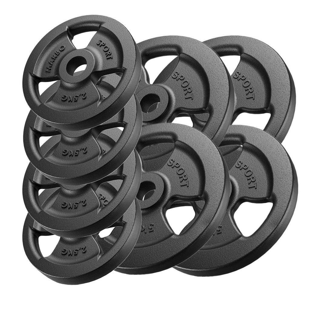 Tri-Grip Guss Hantelscheiben-Set Gewichte mit ø30/31 mm Bohrung | Set 30 kg / 4 x 5 kg + 4 x 2,5 kg - Marbo Sport – Ansicht 1