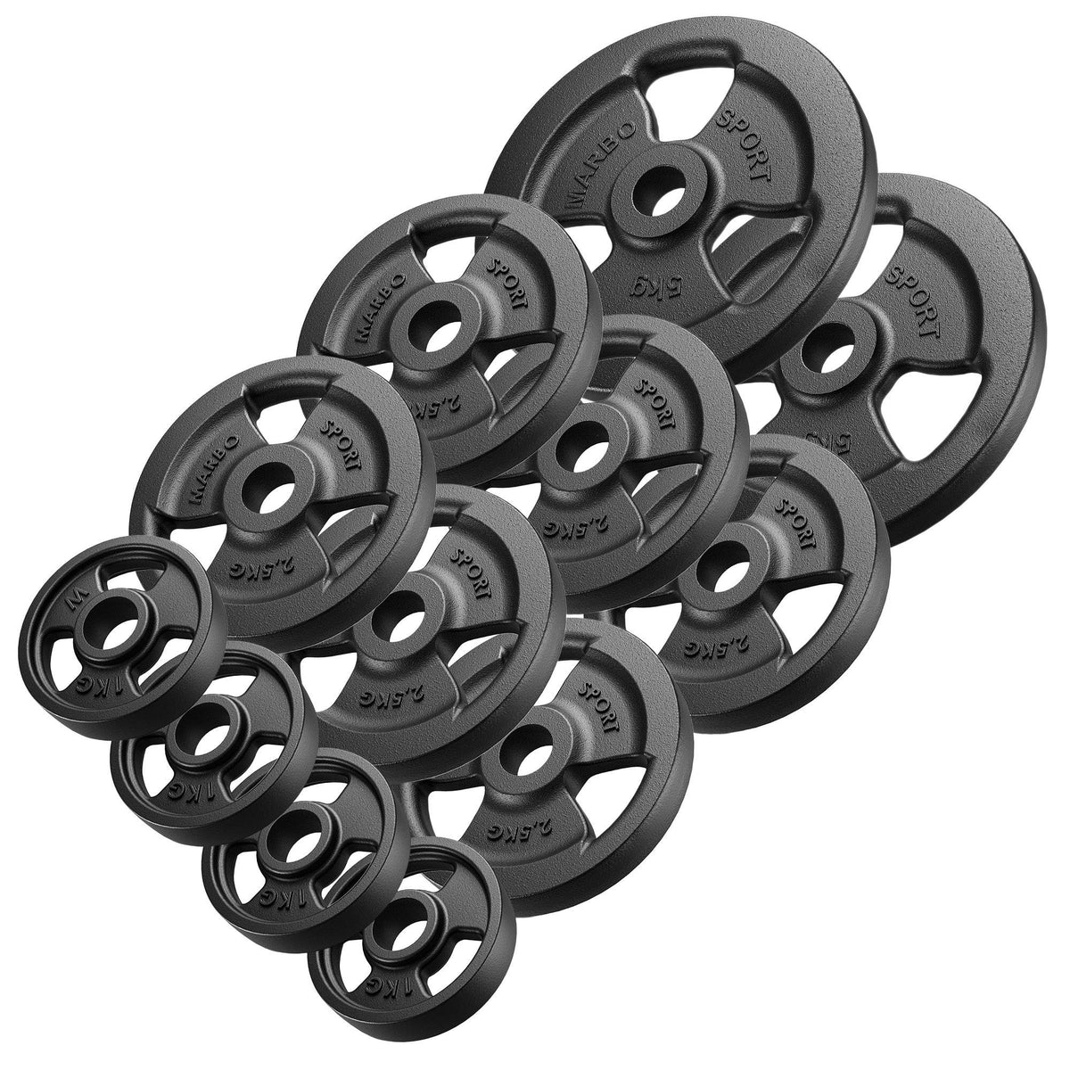 Tri-Grip Guss Hantelscheiben-Set Gewichte mit ø30/31 mm Bohrung | Set 29 kg / 2 x 5 kg + 6 x 2,5 kg + 4 x 1 kg - Marbo Sport – Ansicht 1