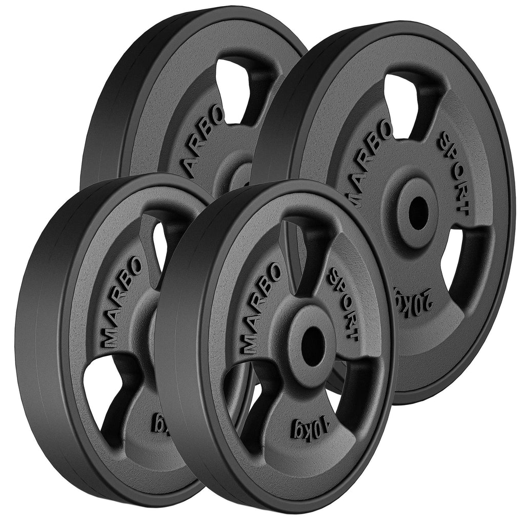 Tri-Grip gummierte Guss Hantelscheiben-Set Gewichte mit ø30/31 mm Bohrung | Set 60 kg / 2 x 20 kg + 2 x 10 kg - Marbo Sport – Ansicht 1