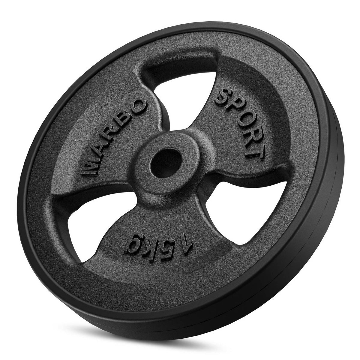 Tri-Grip gummierte Guss Hantelscheiben-Set Gewichte mit ø30/31 mm Bohrung | Set 60kg / 2 x 15 kg + 2 x 10 kg + 2 x 5 kg - Marbo Sport – Ansicht 3