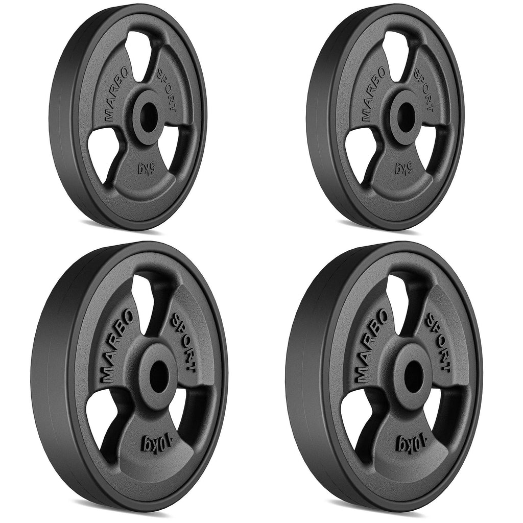 Tri-Grip gummierte Guss Hantelscheiben-Set Gewichte mit ø30/31 mm Bohrung | Set 30 kg / 2 x 10 kg + 2 x 5 kg - Marbo Sport – Ansicht 2