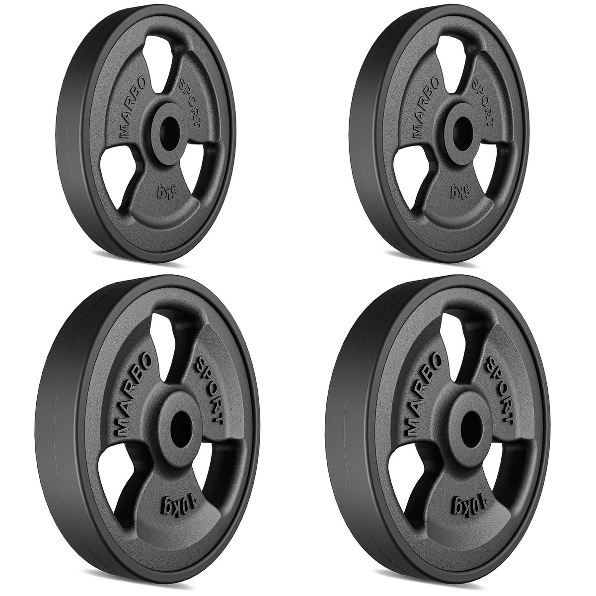 Tri-Grip gummierte Guss Hantelscheiben-Set Gewichte mit ø30/31 mm Bohrung | Set 30 kg / 2 x 10 kg + 2 x 5 kg - Marbo Sport – Ansicht 2