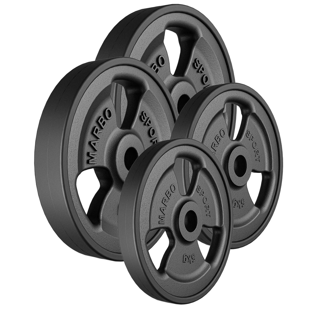 Tri-Grip gummierte Guss Hantelscheiben-Set Gewichte mit ø30/31 mm Bohrung | Set 30 kg / 2 x 10 kg + 2 x 5 kg - Marbo Sport – Ansicht 1