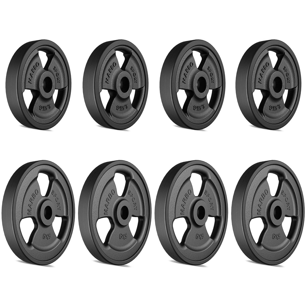 Tri-Grip gummierte Guss Hantelscheiben-Set Gewichte mit ø30/31 mm Bohrung | Set 30 kg / 4 x 5 kg + 4 x 2,5 kg - Marbo Sport – Ansicht 2