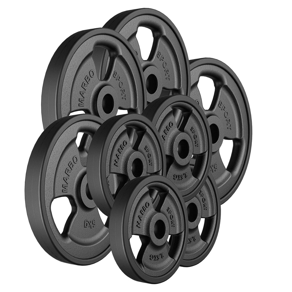 Tri-Grip gummierte Guss Hantelscheiben-Set Gewichte mit ø30/31 mm Bohrung | Set 30 kg / 4 x 5 kg + 4 x 2,5 kg - Marbo Sport – Ansicht 1
