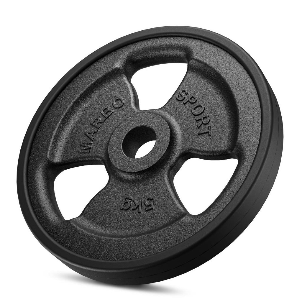 Tri-Grip gummierte Guss Hantelscheiben-Set Gewichte mit ø30/31 mm Bohrung | Set 29 kg / 2 x 5 kg + 6 x 2,5 kg + 4 x 1 kg - Marbo Sport – Ansicht 3