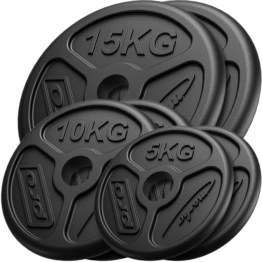 Olympia Guss Hantelscheiben-Set Gewichte mit ø50/51 mm Bohrung | Set 60 kg / 2 x 15 kg + 2 x 10 kg + 2 x 5 kg - Marbo Sport – Ansicht 1