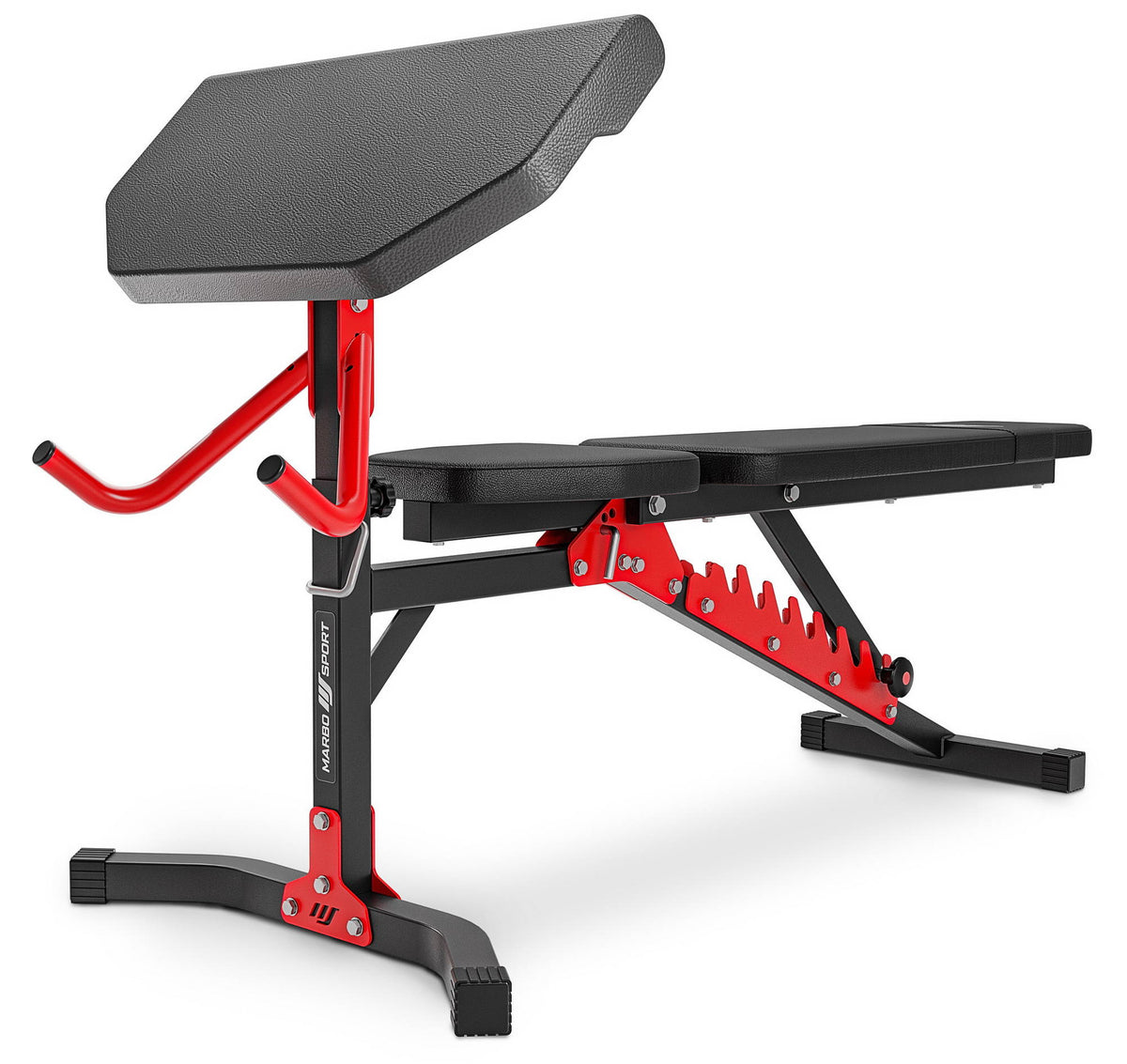Set MH25 | Hantelbank MH-L115 + 2 x Hantelständer MH-S201 + Beintrainer MH-A102 + Latzugstation MH-W104 + Curl Pult MH-A101 - Marbo Sport – Ansicht 5