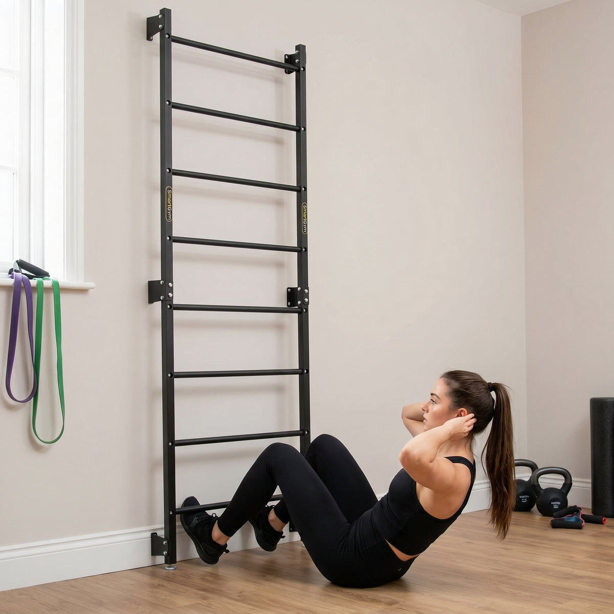 Sprossenwand aus Metall mit 8 Sprossen 219x76cm SG-16 - SmartGym Fitness Accessories – Ansicht 2