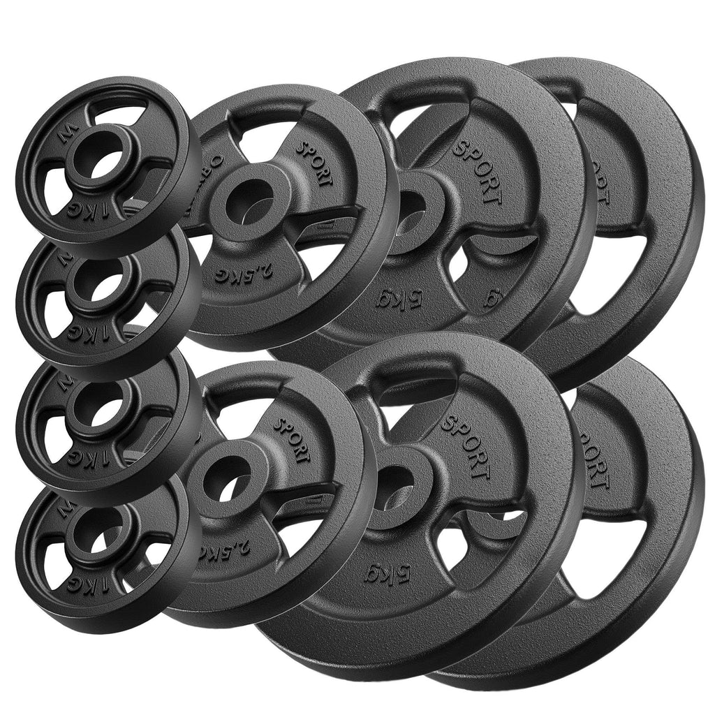 Tri-Grip Guss Hantelscheiben-Set Gewichte mit ø30/31 mm Bohrung | Set 29 kg / 4 x 5 kg + 2 x 2,5 kg + 4 x 1 kg - Marbo Sport – Ansicht 1
