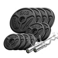 Hantelset 55 kg | Olympische Langhantelstange 180 cm + leicht gebogene SZ-Stange 120 cm + Gewichtsscheiben 4×5 kg, 2×2,5 kg, 4×1,25 kg – Marbo Sport – Ansicht 1