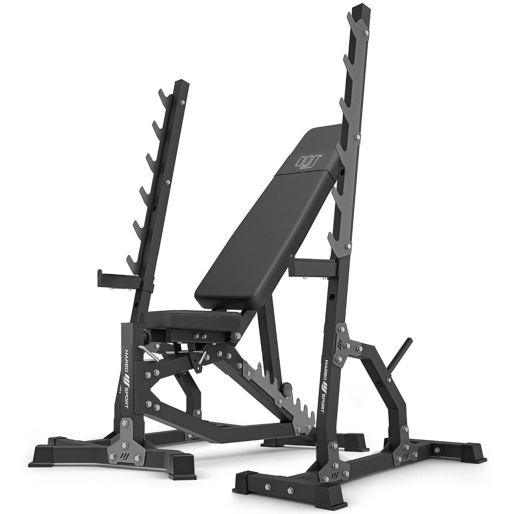 Set MS8_2.0 | Beidseitig verstellbare Trainingsbank + mehrstufige Hantelablagen (2 Stück) – Marbo Sport – Ansicht 1