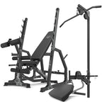 Set MS36_2.0 | Beidseitig verstellbare Trainingsbank + Hantelständer mit Sicherung und Breitenverstellung + Scott-Curl-Aufsatz + Beinpresse – Marbo Sport – Ansicht 1