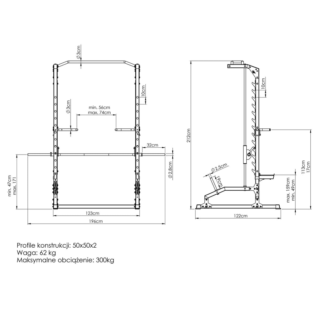 Smith Maschine mit Stange und Handläufen für die Dippen MS-U105 2.0 - Marbo Sport – Ansicht 7