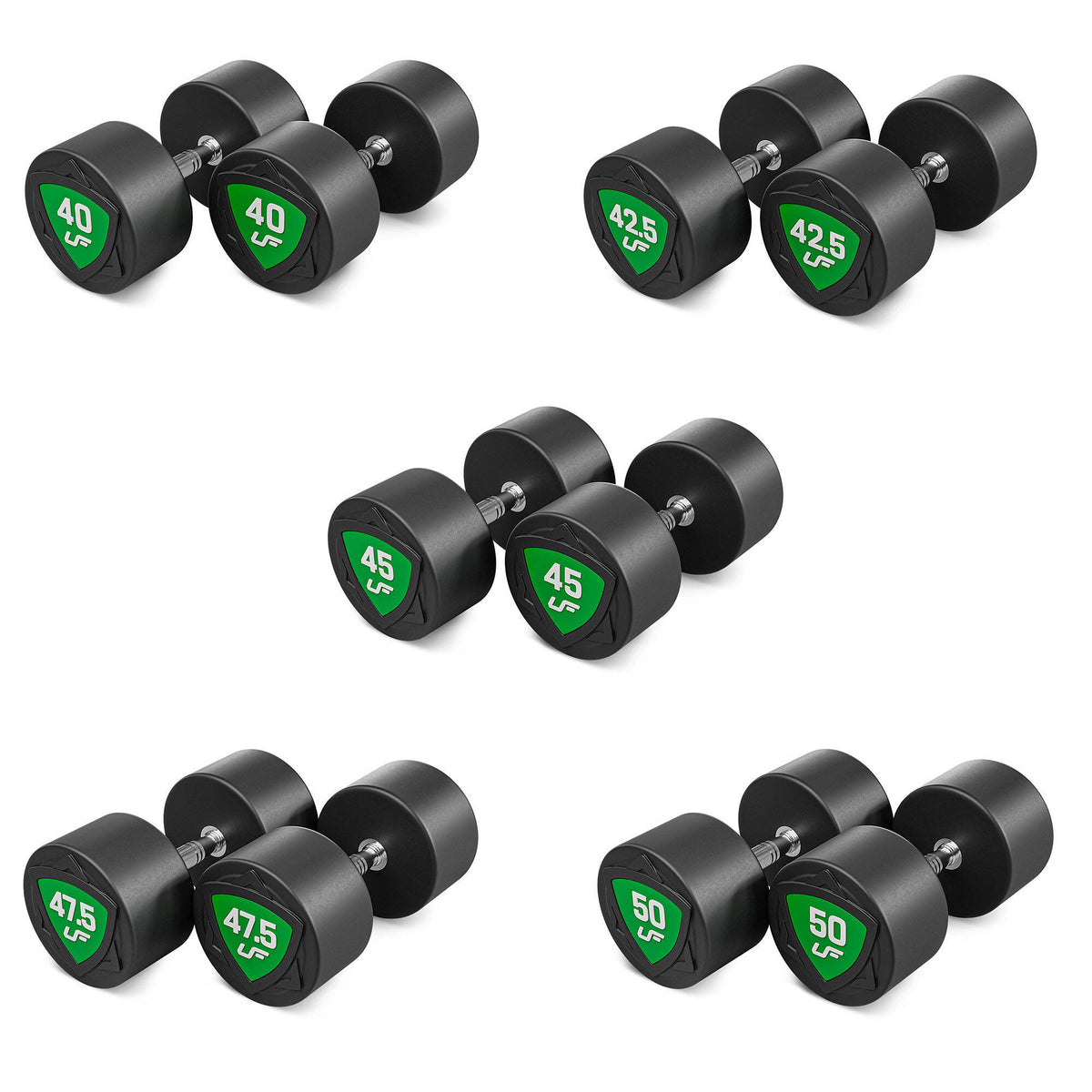 Polyurethan-Kurzhantelset 40–50 kg (2,5-kg-Abstufung), Gesamtgewicht 450 kg – UpForm – Ansicht 2