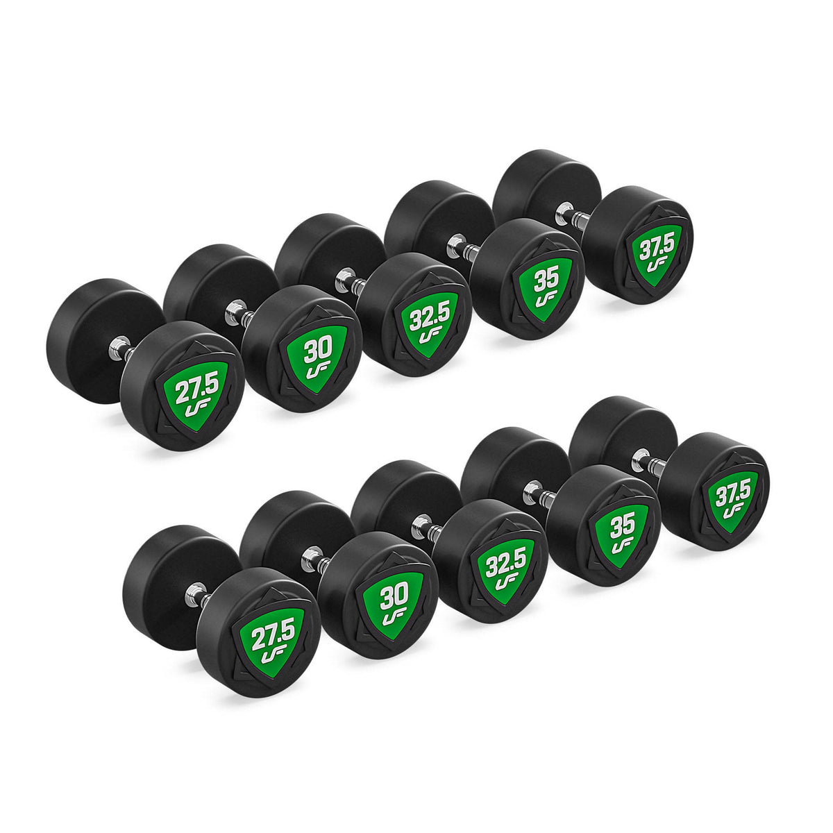 Polyurethan-Kurzhantelset 27,5–37,5 kg (2,5-kg-Abstufung), Gesamtgewicht 325 kg – UpForm – Ansicht 1