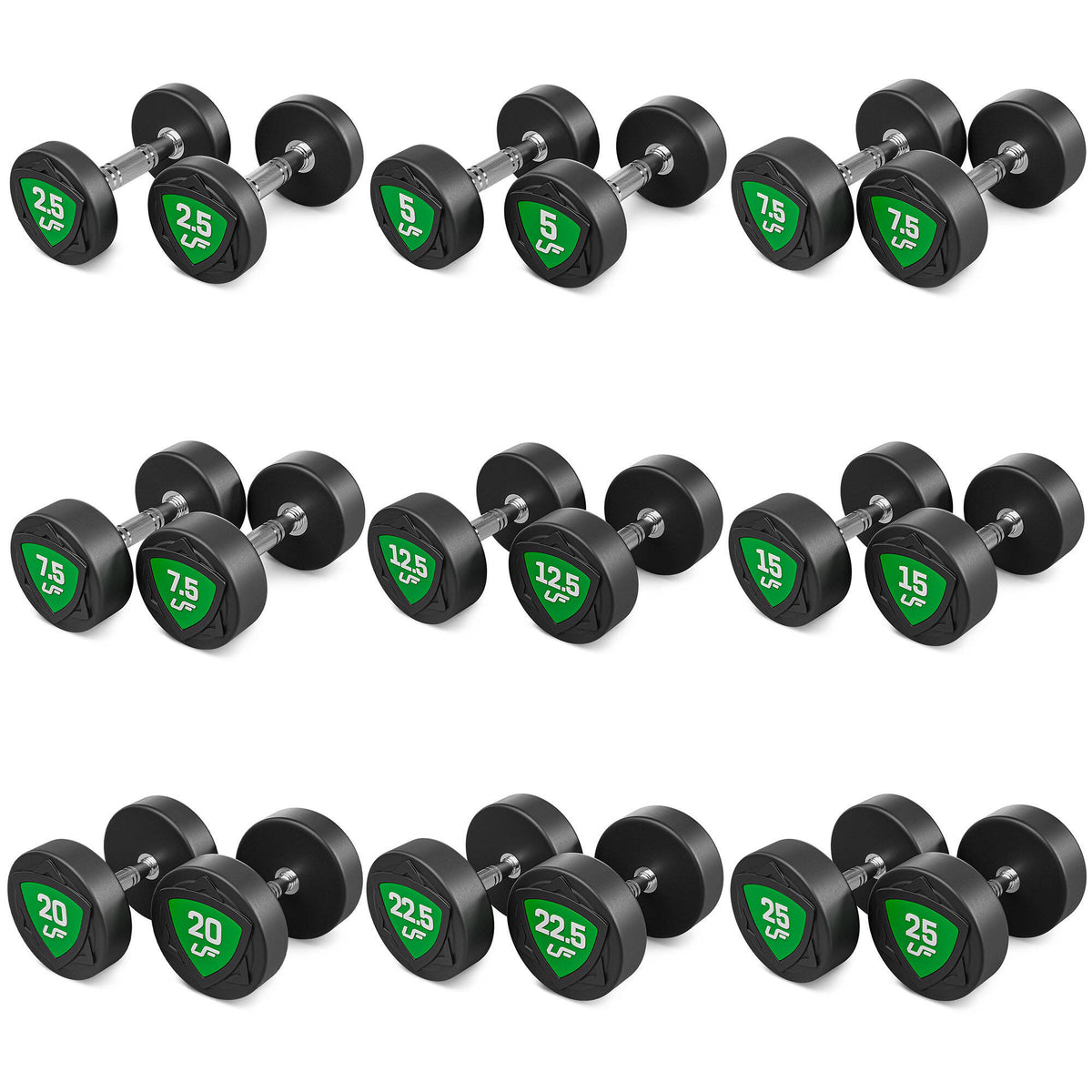 Polyurethan-Kurzhantelset 2,5–25 kg (2,5-kg-Abstufung), Gesamtgewicht 275 kg – UpForm – Ansicht 2