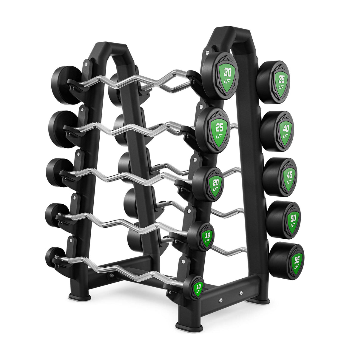 Polyurethan-Fixhantelset 10–55 kg (5-kg-Abstufung), Gesamtgewicht 325 kg – UpForm – Ansicht 3