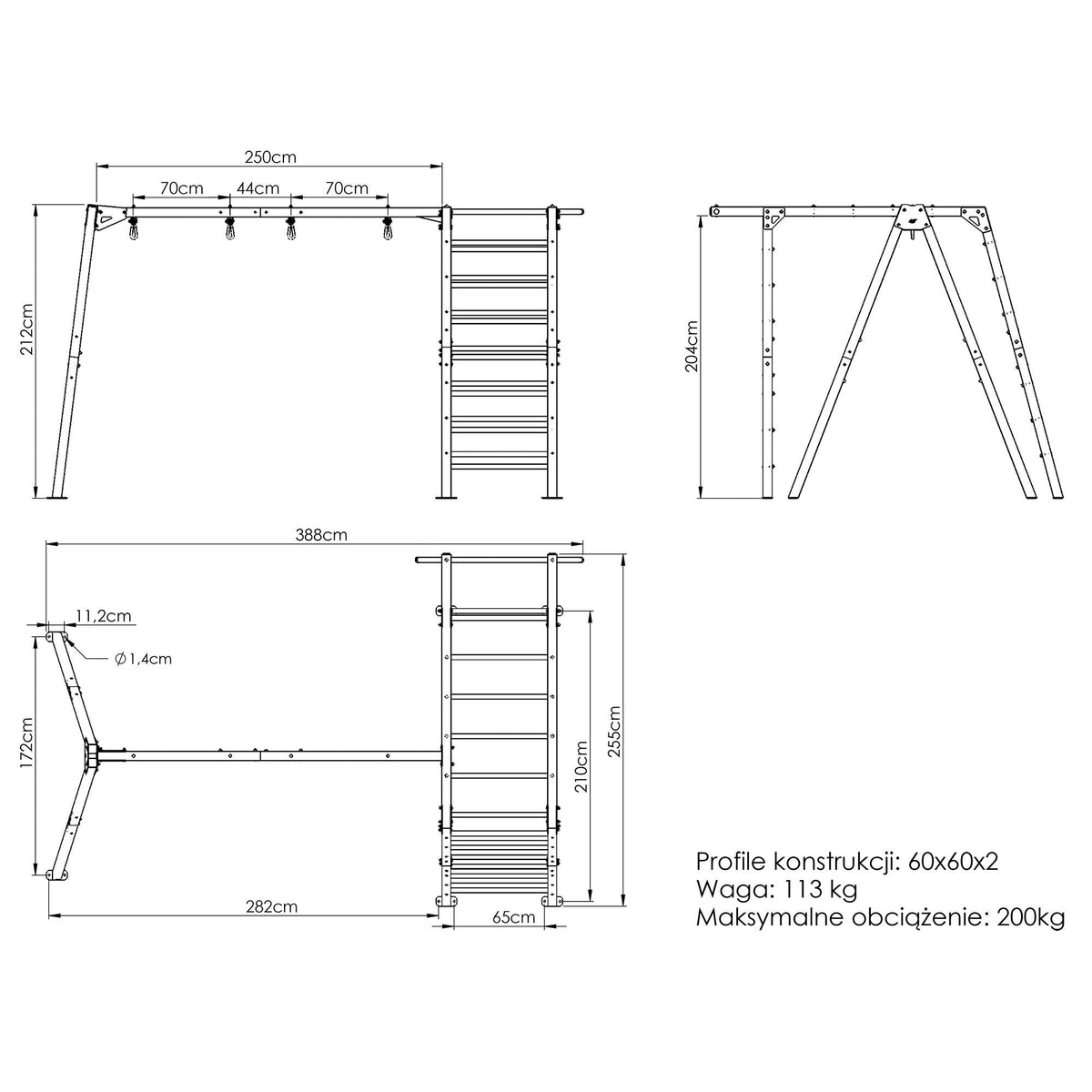 Leiter PREMIUM - MO-016 + Schaukel 2-Station PREMIUM für Leiter - MO-018 - Marbo Sport – Ansicht 9