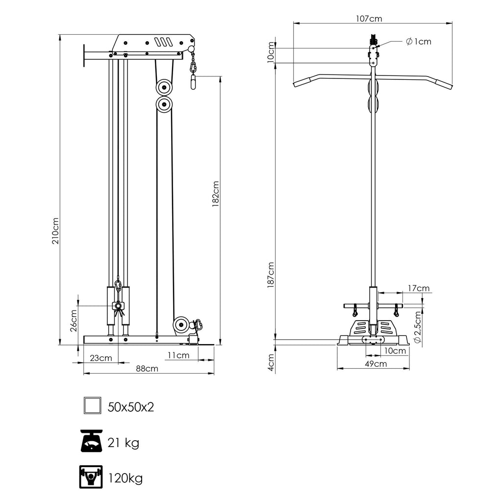 Wandmontierter Latzug mit zwei Führungsschienen MS-W103 2.0 – Marbo Sport – Ansicht 5