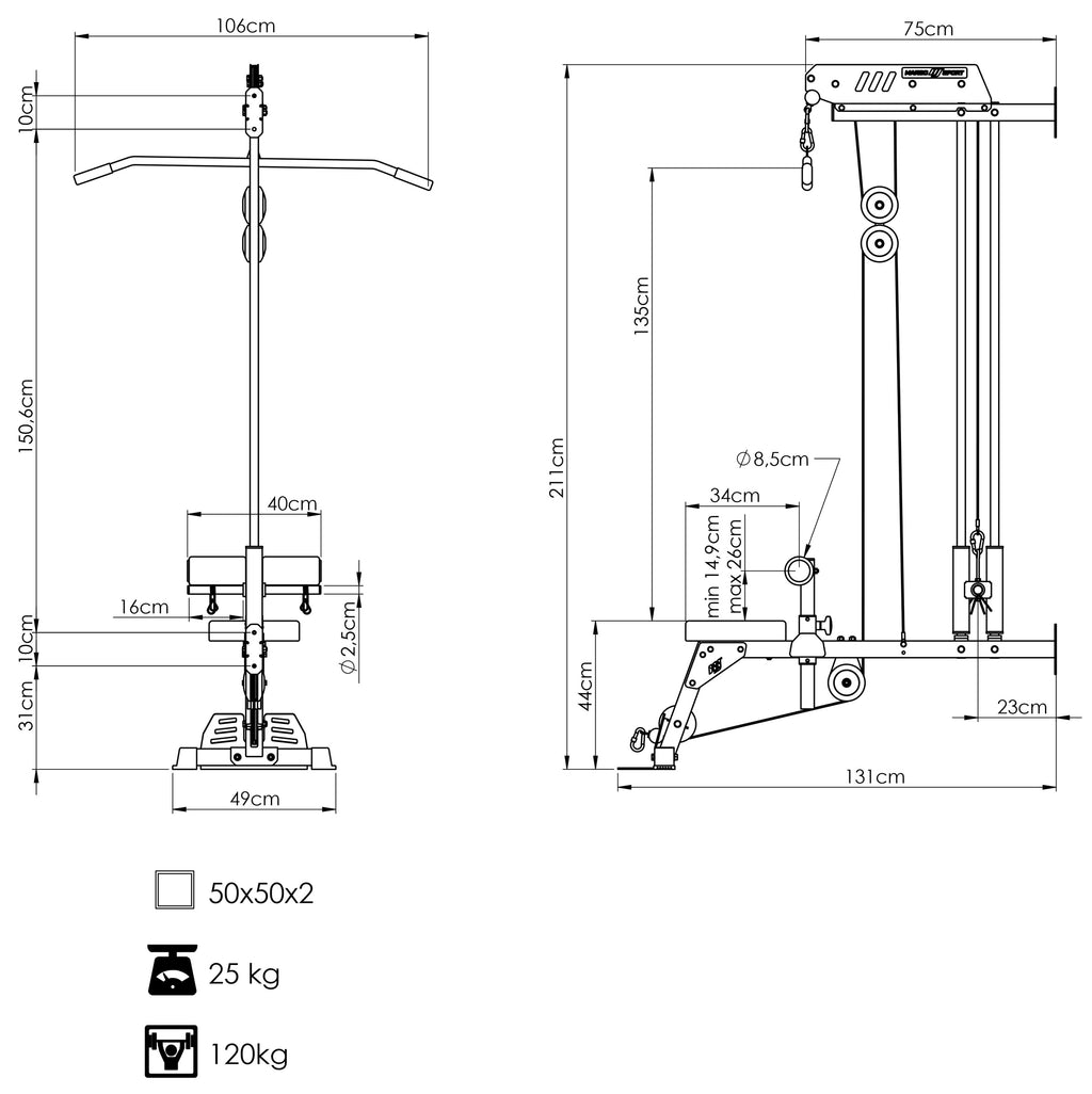 Ober- und Unterbau an der Wand mit Sitz und Fuß MS-W104 2.0 - Marbo Sport – Ansicht 4