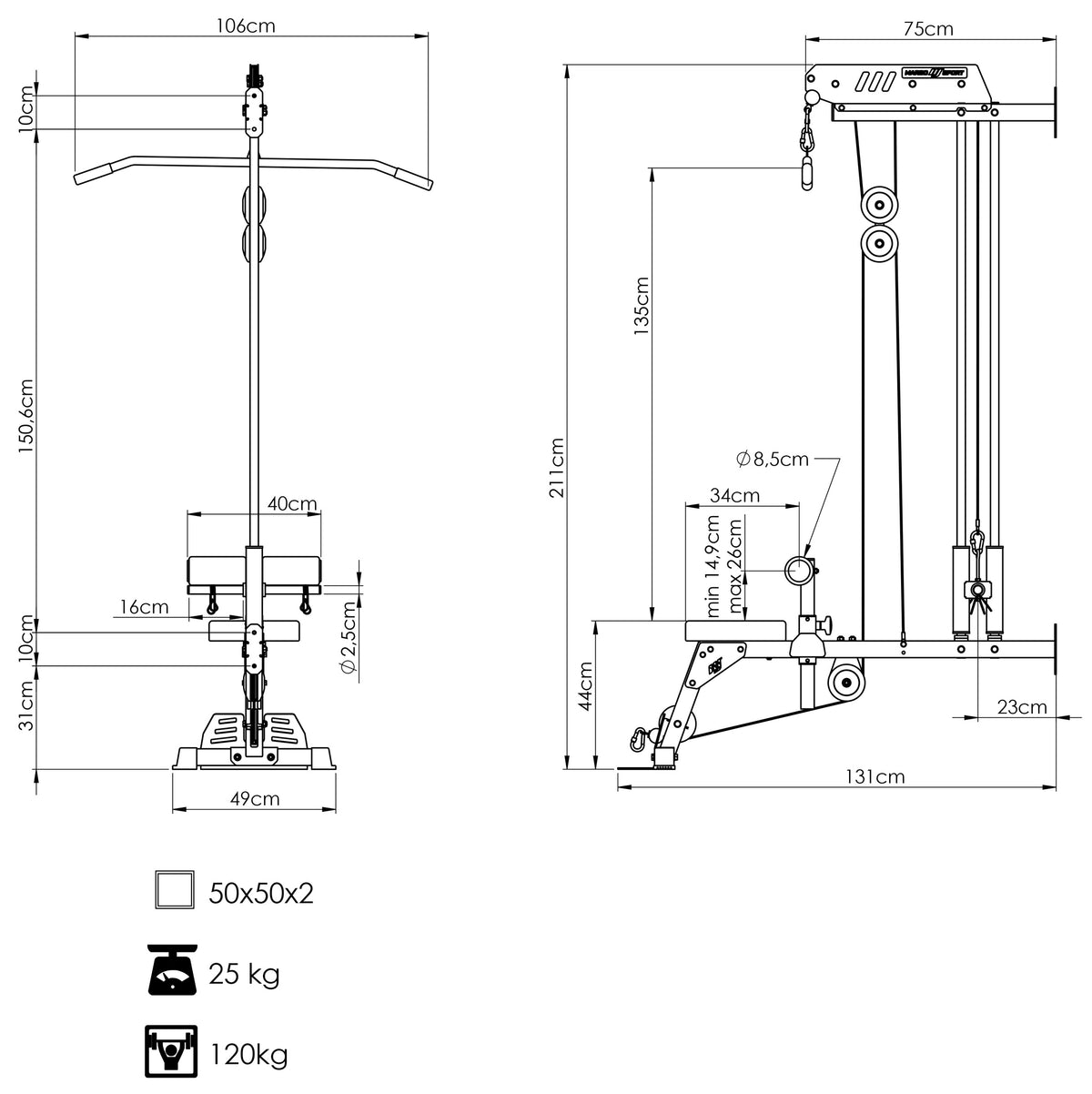 Ober- und Unterbau an der Wand mit Sitz und Fuß MS-W104 2.0 - Marbo Sport – Ansicht 4