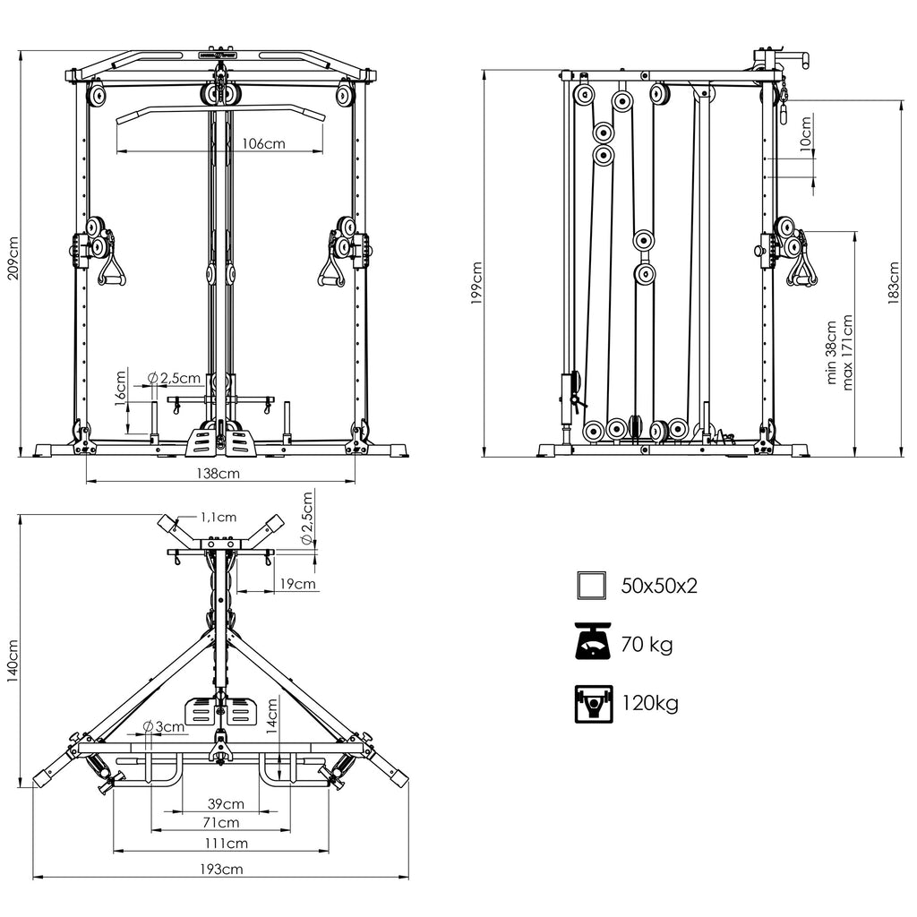 Freihantel-Trainingsstation mit oberem und unterem Seilzug MS-W106 2.0 – Marbo Sport – Ansicht 4