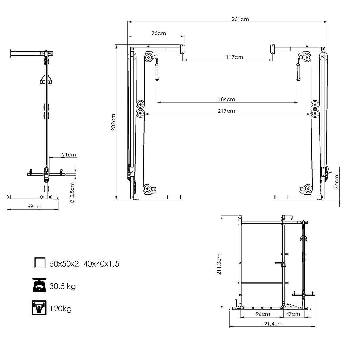 Kabelzugstation für Power Rack MS-W108 2.0 – Marbo Sport – Ansicht 7