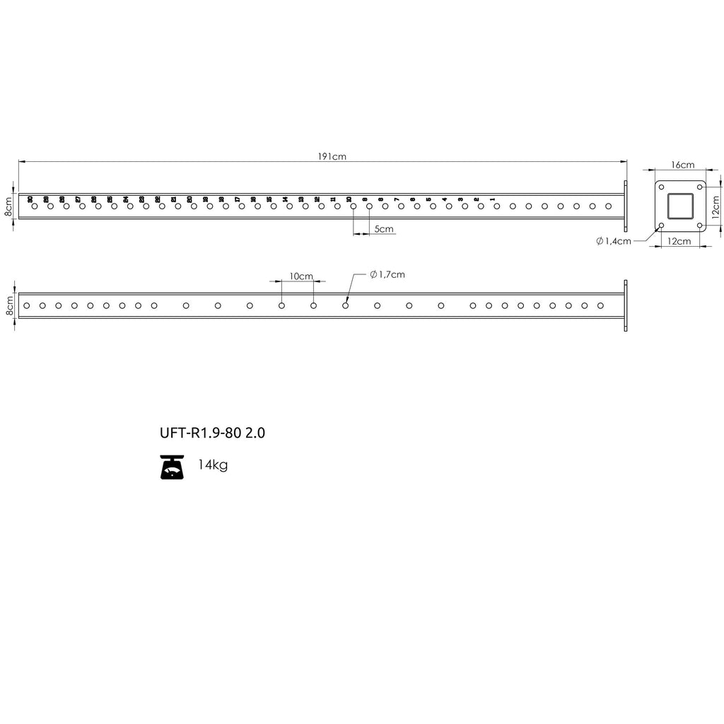 Hauptsäule 190 cm für RIG PRO 80x80 - UpForm – Ansicht 4