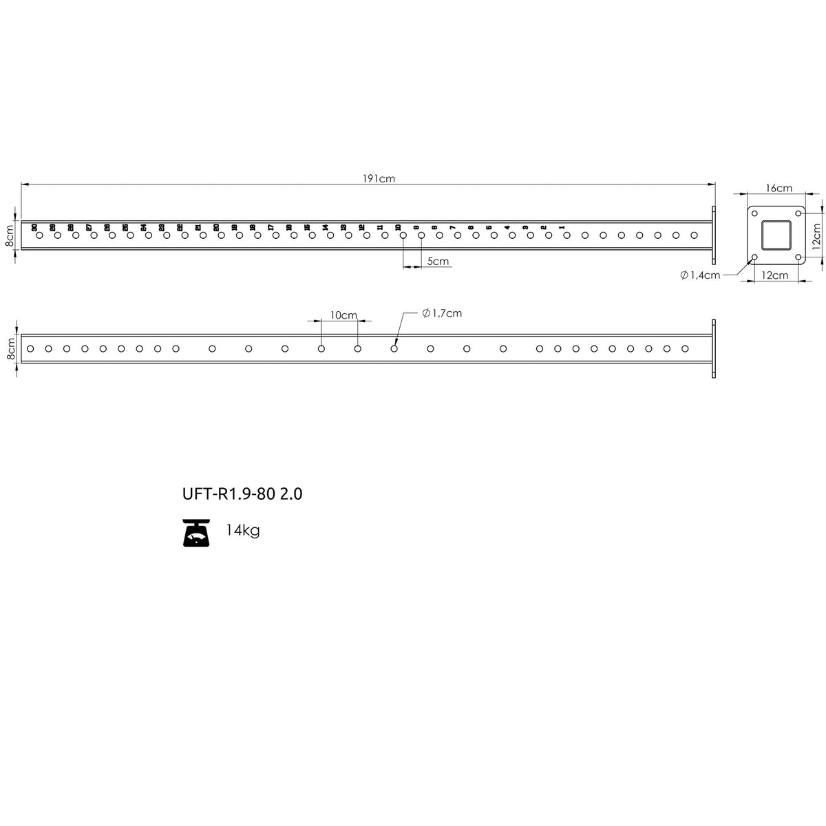 Hauptsäule 190 cm für RIG PRO 80x80 - UpForm – Ansicht 4