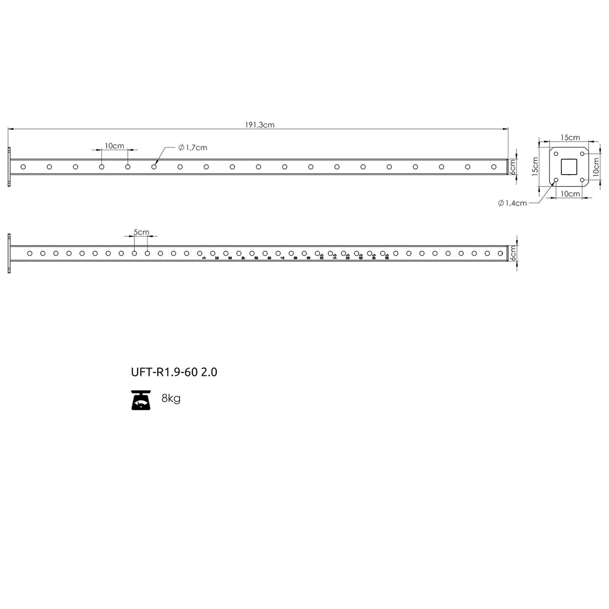 Hauptsäule 190 cm für RIG COMPACT 60x60 - UpForm – Ansicht 4