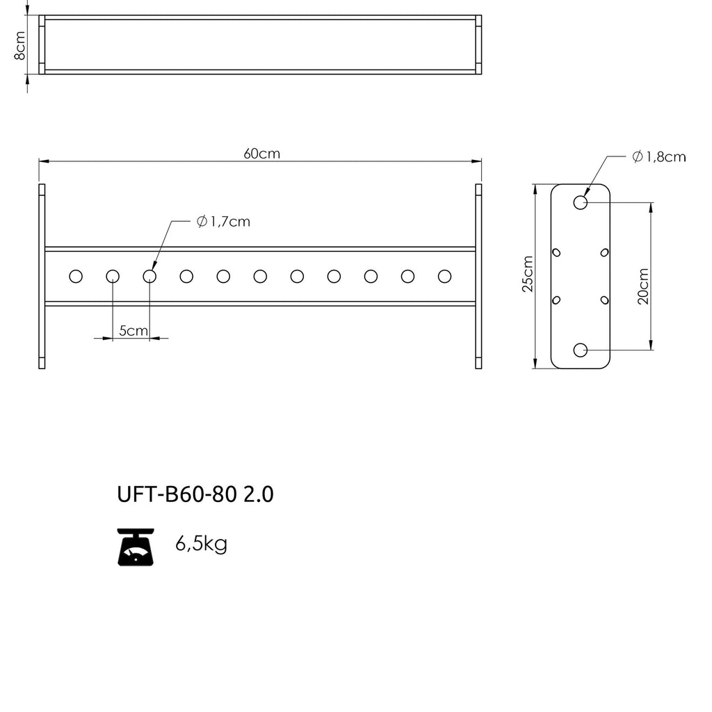 Träger, der 60 cm an die Öffnungen für RIG PRO 80x80 - UpForm – Ansicht 4