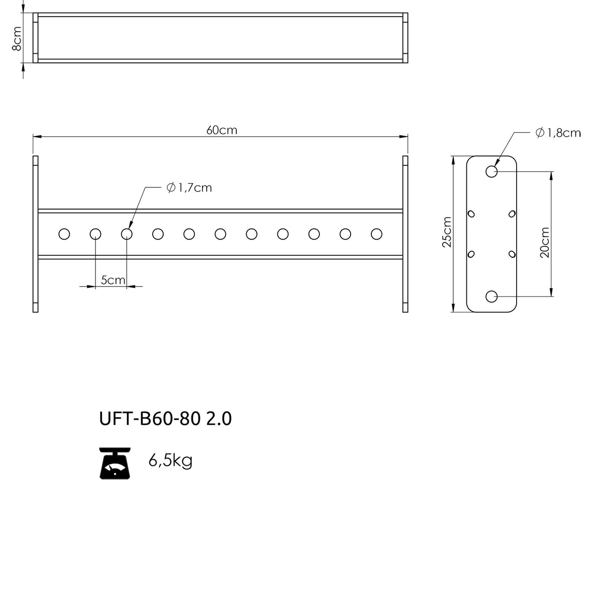 Träger, der 60 cm an die Öffnungen für RIG PRO 80x80 - UpForm – Ansicht 4